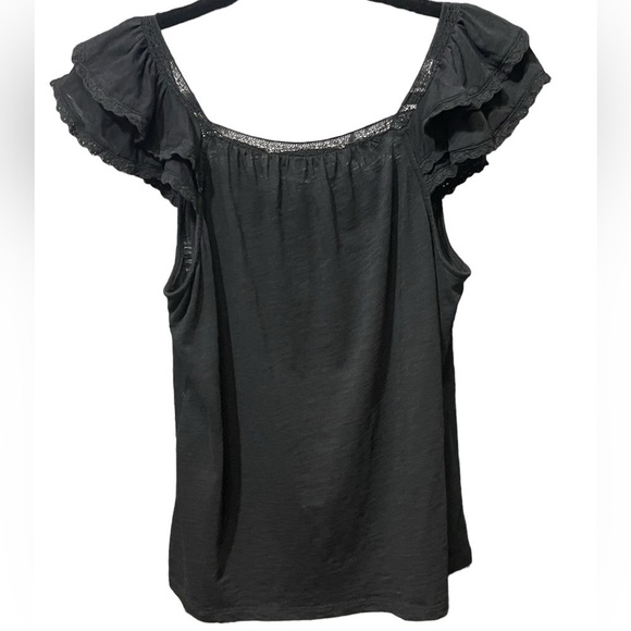 Loft Black Smocked Ruffle Lace Sleeved Blouse Women’s Size Small Bohemian Top - Picture 4 of 16